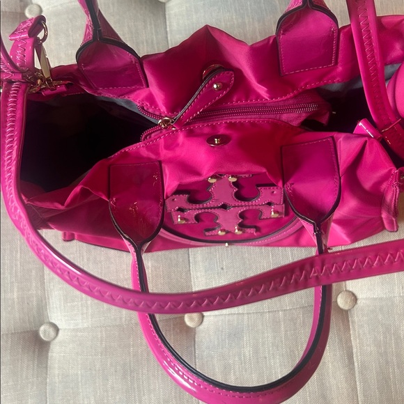 Tory Burch Hot Pink Ella Nylon Leather Trimmed Tote Carrier Bag - Picture 6 of 8